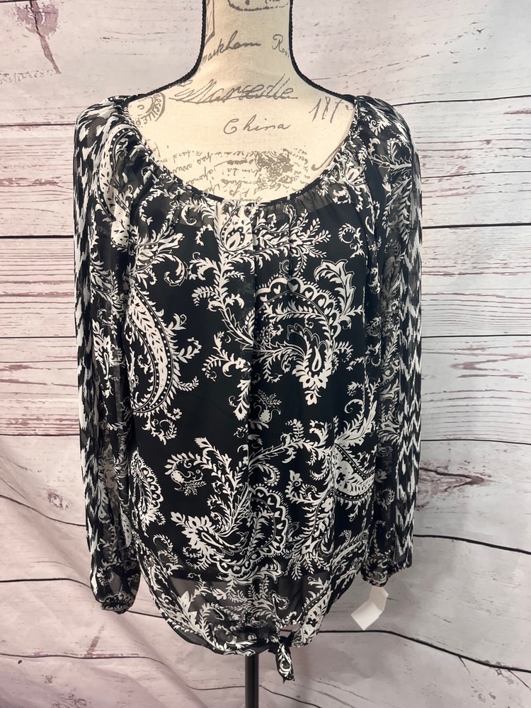 Apt 9 Top Unisex Large Black White Floral Blouse Layered Casual Blouse Trendy - Picture 2 of 5